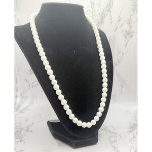 Vintage White Glass Bead Necklace 8mm Adjustable 21–24" Gold Hook